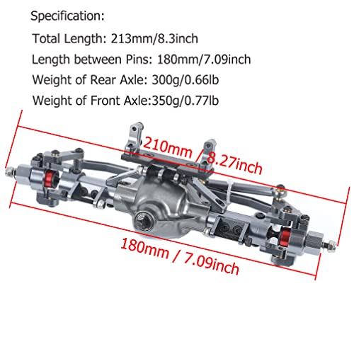 1:10 Rock Crawler Axle, Aluminum Alloy Front and Rear Axle for Axial SCX10 RC Crawler Car (Titanium) - color: Silver