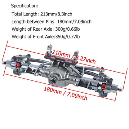 1:10 Rock Crawler Axle, Aluminum Alloy Front and Rear Axle for Axial SCX10 RC Crawler Car (Titanium) - color: Silver