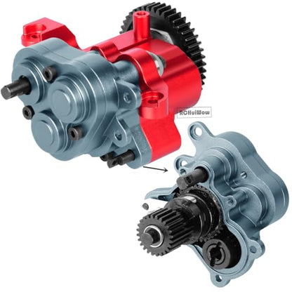 RC Aluminium Gearbox Upgrades Part for 1/10 TRX4 TRX6 RC Crawler,Alloy Transmission Case 2 Speed Transmission Box Gear Box w/Steel Gear Hops up,Titanium & Red - color: Titanium&red(1set)
