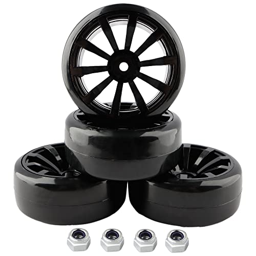 4PCS 12mm Hub Wheels,1:10 63mm Hard Plastic RC Drift Cars On Road Touring Racing Bald Tires for Traxxas HSP Tamiya HPI Kyosho On-Road Drifting Car Trucks(Black) - color: Black
