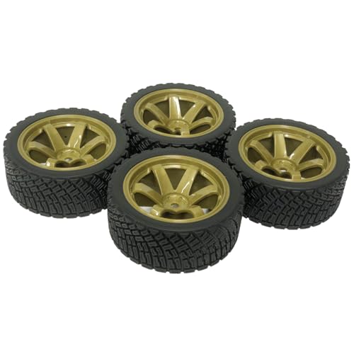 4PCS 65mm RC Rally Car Rubber Tires and 6-Spokes Wheel Rims 12mm Hex Compatible with 1/10 RC On-Road Rally Racing Car for HSP Tamiya Sakura HPI WR8 HSP TT02 WLtoys RC Parts (Gold) - color: Gold