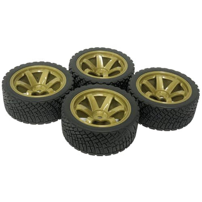 4PCS 65mm RC Rally Car Rubber Tires and 6-Spokes Wheel Rims 12mm Hex Compatible with 1/10 RC On-Road Rally Racing Car for HSP Tamiya Sakura HPI WR8 HSP TT02 WLtoys RC Parts (Gold) - color: Gold