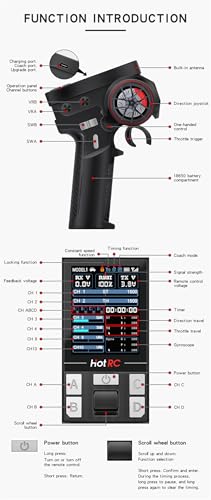 HotRC CT-10B 10 Channel Radio Transmitter and F-10A 2.4GHz 10CH PWM Receiver Screen Remote Control 2.4G 10 CH Rc Controller for Climbing Drift Vehicle RC Car Boat Tank