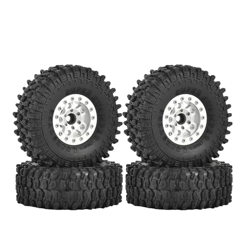 4PCS 1.55 inch Aluminum Metal Beadlock Wheels Rim and 95mm All Terrain Rubber Tires for 1/10 1/12 RC Rock Crawler Car for Axial AX90069 D90 TF2 Tamiya LC70 JIMNY UTB18(5Spoke,Silver) - color: 5spoke,silver