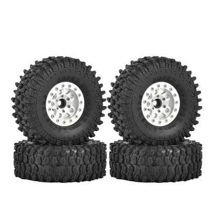 4PCS 1.55 inch Aluminum Metal Beadlock Wheels Rim and 95mm All Terrain Rubber Tires for 1/10 1/12 RC Rock Crawler Car for Axial AX90069 D90 TF2 Tamiya LC70 JIMNY UTB18(5Spoke,Silver) - color: 5spoke,silver