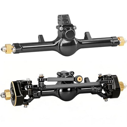 OGRC +4mm Axles with Double Joint Shaft & Brass Steering Knuckle for SCX24 | Aluminum Axle Housing, Brass Steering Knuckles, Stock 2/16T Gears, for Axial SCX24 AX24 1/24 RC Crawler, Black - color: Black