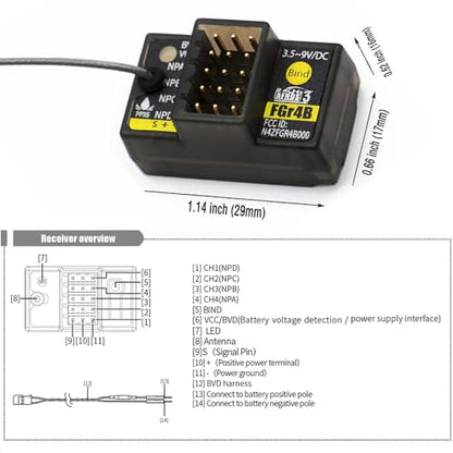 GoolRC Flysky FGr4B Receiver 2.4GHz 4 Channel Receiver for Flysky AFHDS3 PL18 NB4 NB4 Lite Transmitter