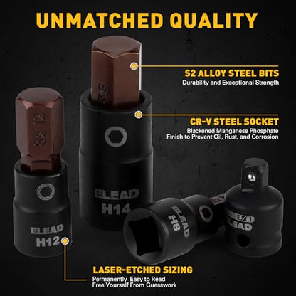 16-Piece Metric Hex Bit Socket Set - Premium S2 Steel 2mm-14mm Allen Socket Set with Socket Adapters, 1/4”, 3/8” and 1/2” Drive | Professional Mechanic Garage Tools - style: Metric Hex