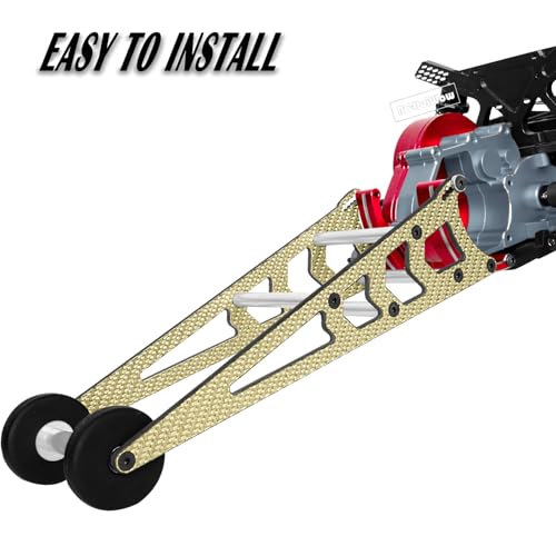 RC Wheelie Bar w/Mount Upgrades Part for 1/10 Slash Rustler Bandit 2WD(VXL),Carbon Fibre Wheelie Bar Kit Tail Wheel Head up Wheel Assembly Hops Up,Gold - color: Gold(1set)