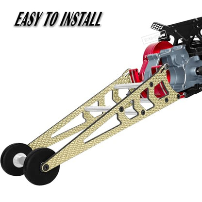 RC Wheelie Bar w/Mount Upgrades Part for 1/10 Slash Rustler Bandit 2WD(VXL),Carbon Fibre Wheelie Bar Kit Tail Wheel Head up Wheel Assembly Hops Up,Gold - color: Gold(1set)