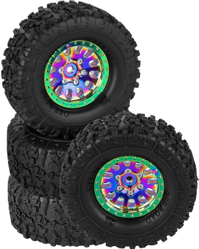 RC 1.3 in Wheel Tires for 1/18 TRX4M 1/24 SCX24 RC Crawler Car,Aluminum 1.3 Beadlock Wheel Rims and Rubber Tires w/Sponge,RC Truck Tires,Colour - color: Colour - (1.3 Tires)