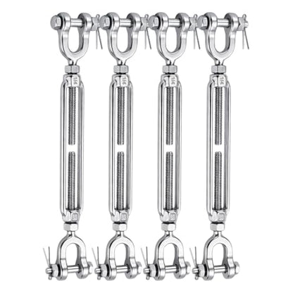 1/4 Turnbuckle Heavy Duty 304 Stainless Steel Turnbuckle Tensioner, 1600 lbs Working Load Limit, Jaw and Jaw Turnbuckles for Cables Wire Shade Sail Deck Ground Anchor (4PCS) - size: 1/4"(M6)-4PCS