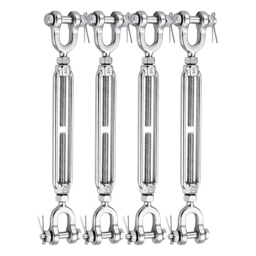 1/4 Turnbuckle Heavy Duty 304 Stainless Steel Turnbuckle Tensioner, 1600 lbs Working Load Limit, Jaw and Jaw Turnbuckles for Cables Wire Shade Sail Deck Ground Anchor (4PCS) - size: 1/4"(M6)-4PCS