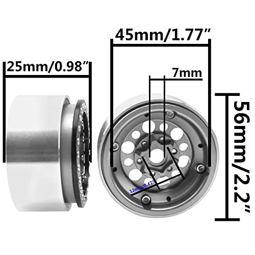 4Pack ShareGoo Aluminum Alloy 1.9" Beadlock Wheel Rims Hubs Compatible with Traxxas TRX4 Axial SCX10 RCAWD D90 D110 Tamiya CC01 1/10 RC Crawler Car (Silver) - color: Silver