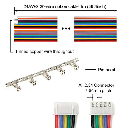 XH 2.54mm Connectors Pin Header and Ribbon Cables Wires Kit Compatible with JST-XH Connector 2/3/4/5/6/7/8 Female Pin Housing