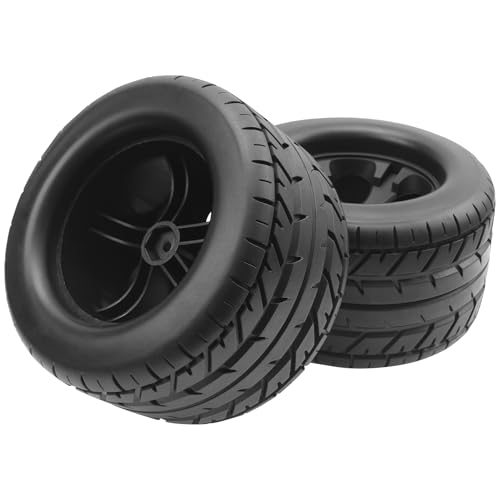 RC 12mm Hex Hub 4.64''OD Rubber Tires & Wheel Rim Compatible with 1/10 Scale Traxxas Rustler Slash HPI Redcat Volcano ExceedRC Infinitive RC Monster Truck Set of 4