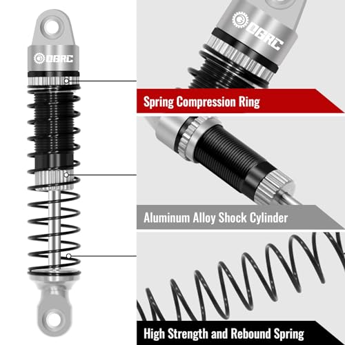 OGRC 60mm Long Travel RC Shock Absorber Oil Damper for TRX4M 1/18 RC Car | Oil-filled, Aluminum, for Traxxas TRX4M Upgrade Parts, Grey - color: Black Grey