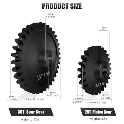 Main Gear 35T M1.5 Shaft with Bearing 45# Steel D-Shaped Hole Spur Gear with 25T Pinon Gear for TRAXXAS-1/5 X-MAXX 6S/8S Monster Truck and 1/6 4WD XRT 8S-78086-4, 1.5 Mod Large Transmission Gear Part - style: 25T + 35T
