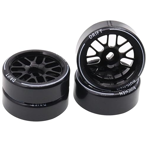 4PCS 27Mm Hard Drift Metal Wheel Rim Tyres Compatible with Wltoys 284131 K969 K979 K989 Kyosho Mini-Z 1/28 RC Car Parts（Black） - color: Black