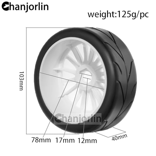 1/8 1/7 RC On Road Racing Rubber Tires OD 4.05" & Hard Plastic Street Wheels 17mm Hex for 1:8 1:7 Touring Rally Drift Car Tamiya HPI WR8 HSP ARRMA KM WRC C3 Kyosho GT2 Upgrade Part 4PCS