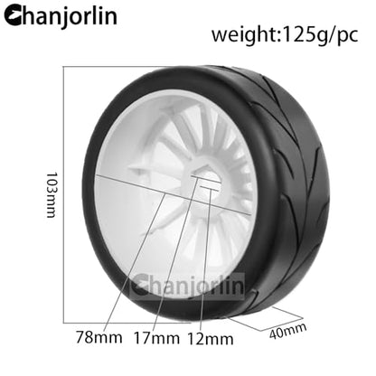1/8 1/7 RC On Road Racing Rubber Tires OD 4.05" & Hard Plastic Street Wheels 17mm Hex for 1:8 1:7 Touring Rally Drift Car Tamiya HPI WR8 HSP ARRMA KM WRC C3 Kyosho GT2 Upgrade Part 4PCS