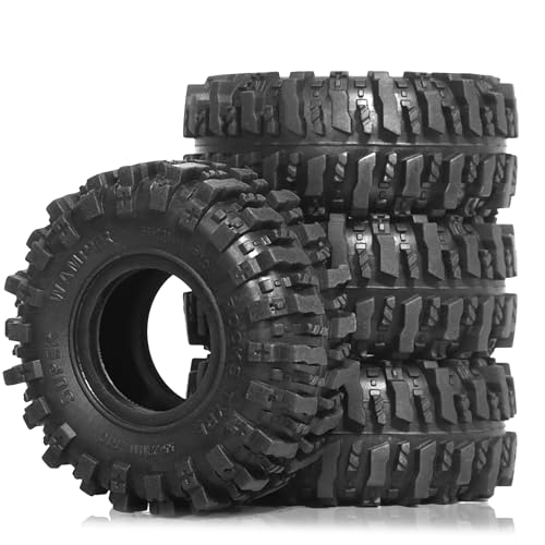1.0 RC Tires OD 55mm 1/24 Crawler Wheels Tires 1/18 All Terrain Soft Rubber Mud Slingers Tyres with Foam Insert for 1:24 1:18 Rock Crawler Car Axial SCX24 FMS AX24 FCX18 FCX24 TRX4M 4PCS
