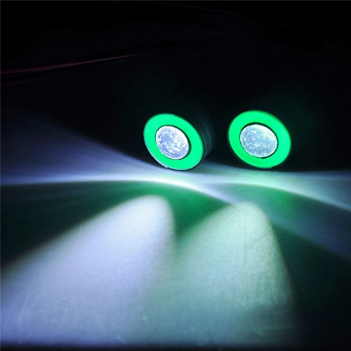 QUE-T 13mm 2 LEDs Angel Eyes & Demon Eyes LED Headlight/Back Light for 1:10 RC Model Crawler Cars, (Green + White, 13MM) - color: Green + White, size: 13MM