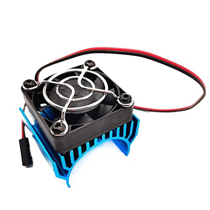 Alloy RC Motor Heat Sink Heatsink with 5V Cooling Fan for 540, 550, 3650, 3660, 3674 Brushless Motor for 1/10, 1/8 RC Car Truck Buggy Crawler (Blue)