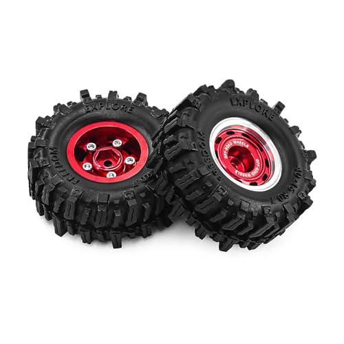 0.7 Inch RC Crawler Tires and Wheels Set 40×16mm for 1/30 Scale Axial SCX30 (Red) - color: Red