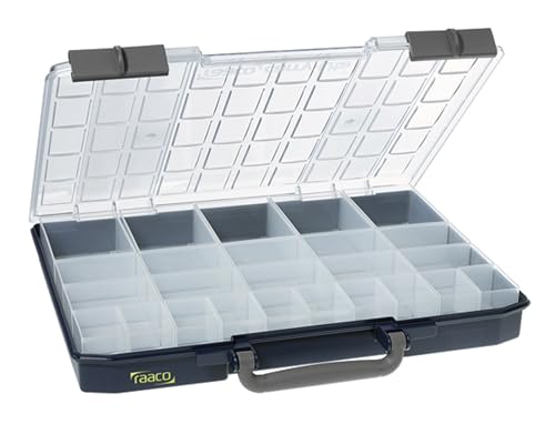 Raaco CarryLite 55 Small Parts Organizer, 25 Inserts | 2.3 Inch Height, Anti-Mix U-Profile Lid for Screws, Bolts & Nuts, Secure Sliding Lock, 25 Inserts, For workshop and garage - size: Slim-25 Inserts., style: Single Pack