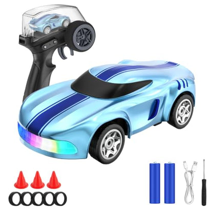 RC Drift Car, 1/64 Mini Drift RC Cars 4WD Micro Remote Control Car with LED Lights and Speed Switch, Ideal Birthday Cars Toys for Adults Kids Boys Age 6 7 8-12, Blue - color: Blue