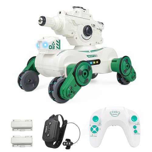 RC Tank That Shoots, RC Stunt Car Shooting Water Bullets, Gesture Sensing Remote Control Tank with 360° Rotation, Spray, Light and Music, 2.4GHz 4WD RC Cars with 2 Batteries for Adults (White) - color: White, size: 2 Batteries