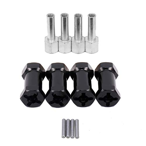 4PCS ShareGoo 12mm Aluminum Wheel Hex Hub 25mm Offset Extension Hex Drive Adapter Combiner Coupler Conversion Compatible with Axial SCX10 CC01 Jeep Wrangler D90 Wraith 1/10 RC Crawler,Black