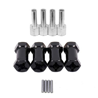 4PCS ShareGoo 12mm Aluminum Wheel Hex Hub 25mm Offset Extension Hex Drive Adapter Combiner Coupler Conversion Compatible with Axial SCX10 CC01 Jeep Wrangler D90 Wraith 1/10 RC Crawler,Black