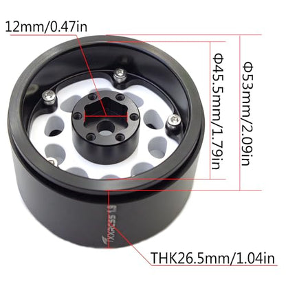 RC 1.9 Inch Beadlock Wheels Rims Hex 12mm Aluminum Wheel for TRX4 SCX10 Gen8 1/10 RC Crawler Remote Control Car Upgrades Accessories (White & Black) - color: White & Black