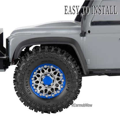 1.3" Beadlock Wheels Tires Set Aluminum Alloy w/Metal Steel Ring for TRX4M SCX24 FCX24 Ascent-18 1/18 1/24 RC Crawler Upgrade Parts,RCarmubWow 1.3 Beadlock Wheels and Tires,4pcs,Navy Blue - color: Navy Blue(4pcs)