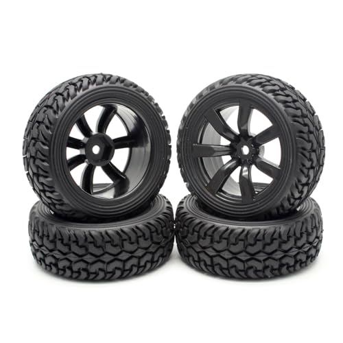 Hosim 1:10 Scale RC On Road Terrain Buggy Car Drift Replacement Tyres Pack of 4pcs High Performance Racing Car Rally Car Accessory Parts Grain Rubber Split Spoke Satin Tires and Wheels Black Color