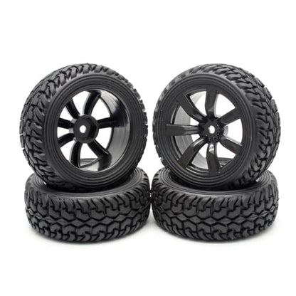 Hosim 1:10 Scale RC On Road Terrain Buggy Car Drift Replacement Tyres Pack of 4pcs High Performance Racing Car Rally Car Accessory Parts Grain Rubber Split Spoke Satin Tires and Wheels Black Color