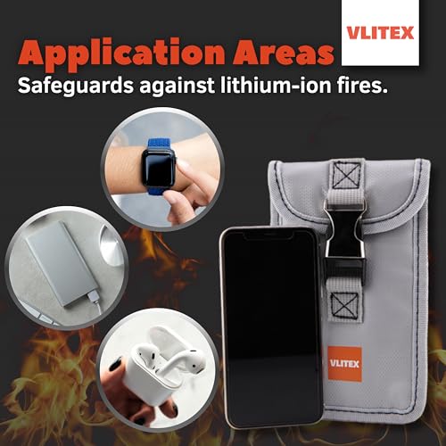 VLITEX Battery Storage Pouch | Engineered in Germany | Fireproof Layers | Safeguard Smartphones, Powerbanks, Lithium Batteries, Electronic Devices, etc. | Small Lipo Safe Bag