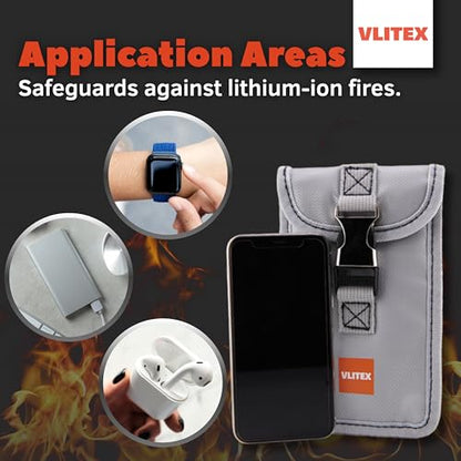 VLITEX Battery Storage Pouch | Engineered in Germany | Fireproof Layers | Safeguard Smartphones, Powerbanks, Lithium Batteries, Electronic Devices, etc. | Small Lipo Safe Bag