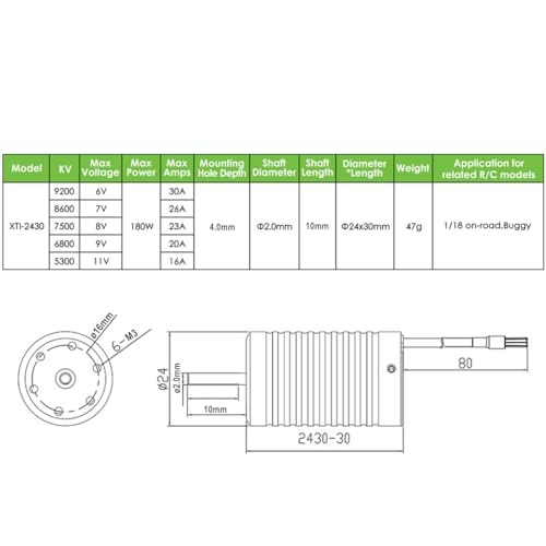 2430 7500KV Brushless Motor Shaft Diameter 2MM Connector 3.5MM for 1/18 Scale On-Road Buggy RC Car