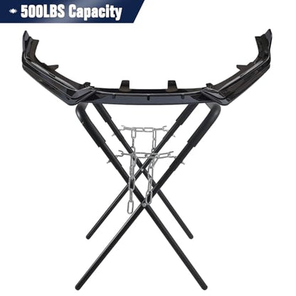 Folding Work Stand (1-Pack), 500-Pound Adjustable Folding Stand for Automotive Repair, Woodworking & Surfboards, Black