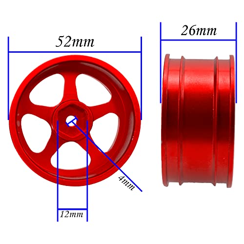 4Pcs Vgoohobby Metal Wheel Rims 12mm Hex Hub 5-Spoke Width 26mm Compatible with 1/10 Tamiya Kyosho HSP HPI Traxxas RedCat Sakura 1/10 On-Road Racing Touring RC Drift Car (Red) - color: Red