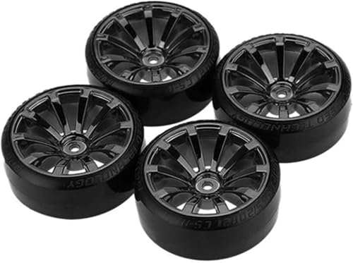 Hard Plastic 63mm Drift Car Tyres 12mm Wheels for 1/10th Scale HSP Tamiya HPI Kyosho TT02 Road Drift Car Hard Tyre Replacement, Set of 4 (Black) - color: Black