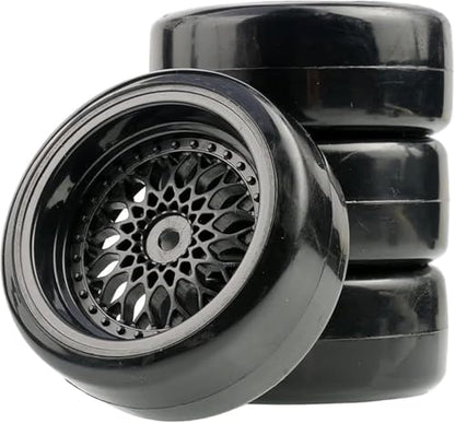 1/10 Drift Wheels Tires Set,AMZSTAR 4PCS 63mm RC Hard Tyre with Plastic Wheel Rims 12mm Hex for 1/10 RC On Road Racing Touring Drifting Car for Tamiya TT01 HSP HPI Kyosho (Black,Offset:3mm) - color: Black,offset:3mm