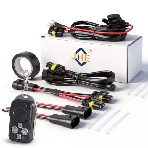 JHE Led Light Bar Remote Control Wire Harness Kit, Wireless Remote Control Wiring Harness Kit for LED Light Bar/Driving Light/Fog Light/Pod Light/Work Light, 16AWG