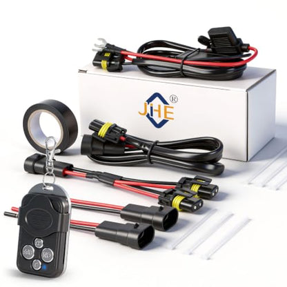 JHE Led Light Bar Remote Control Wire Harness Kit, Wireless Remote Control Wiring Harness Kit for LED Light Bar/Driving Light/Fog Light/Pod Light/Work Light, 16AWG