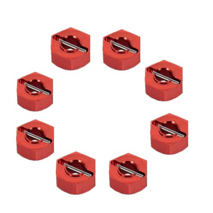 8pcs/Set Aluminum 12mm Wheel Hex Hubs Drive Adapter 5mm Thickness with 2x10mm pins for Redcat Axial HSP WLtoys Himoto Truck Model Car Upgrade Parts(Red) - color: Red