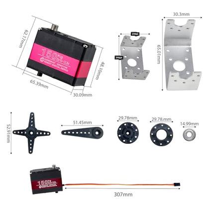 RDS51150 Digital Servo Motor, 150kg High Torque, Metal Gear, Dual Shaft, 12V DC, IP66 Waterproof, with U Bracket for RC Cars, Robotics (180 Degree) - style: 180 Degree
