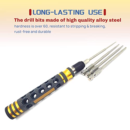Hex Allen Screwdriver Kit 1.5mm 2.0mm 2.5mm 3.0mm for Screwgun/Power Dril | Steel RC Hex Driver Set 5 in 1 Hex Screwdriver Set for Traxxas SCX24 TRX4 Arrma Helicopter RC Car Tool Kit,Hollow Desgin